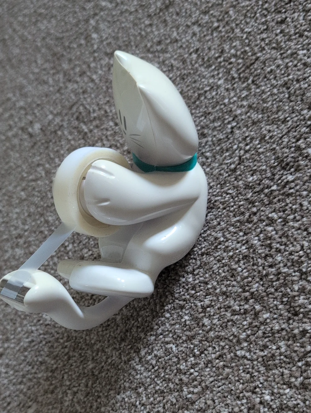White Cat Tape Dispenser with Teal Collar